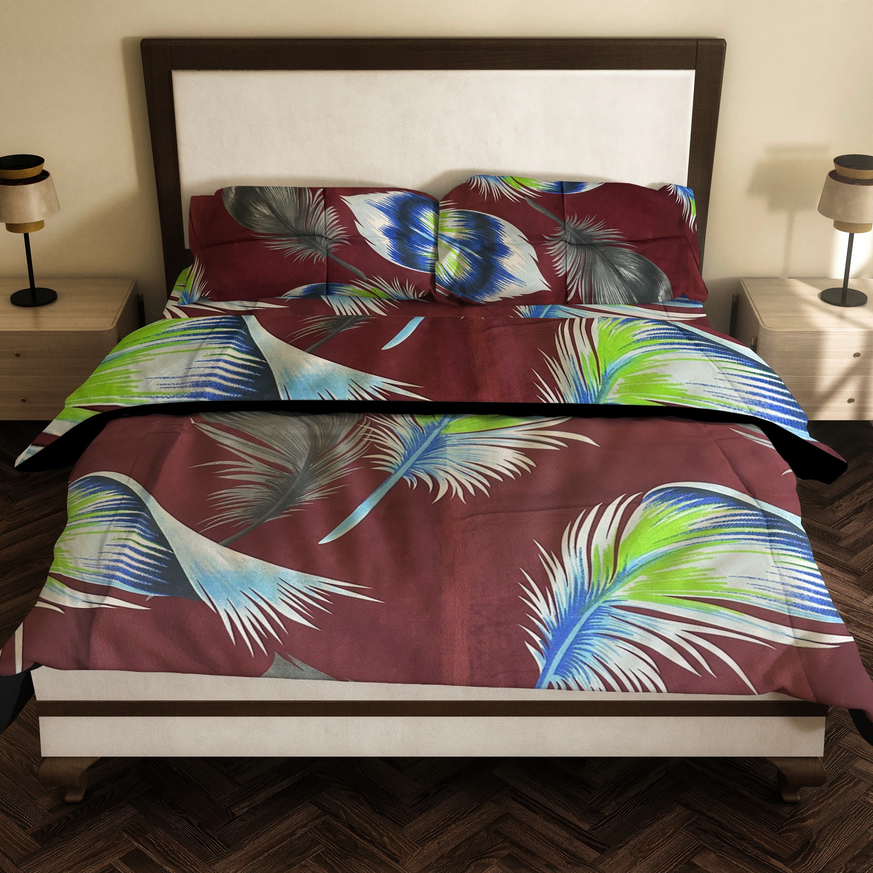 Maroon Botanical Bloom 3Pcs Premium Bedsheet