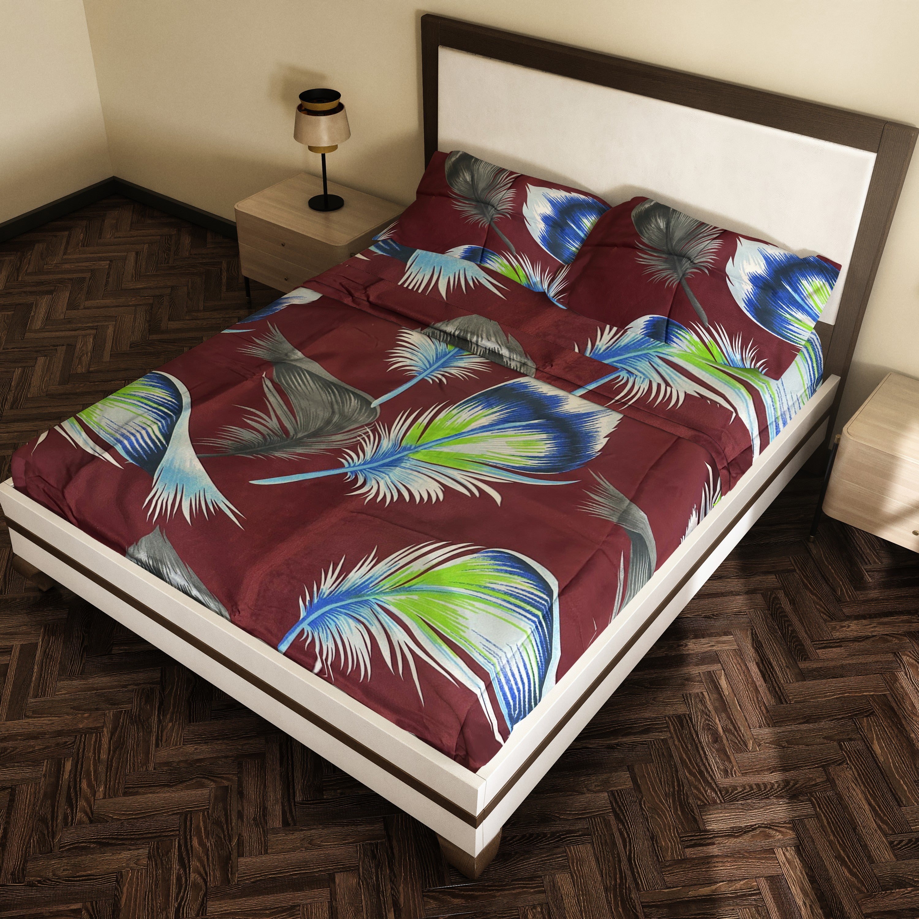 Maroon Botanical Bloom 3Pcs Premium Bedsheet