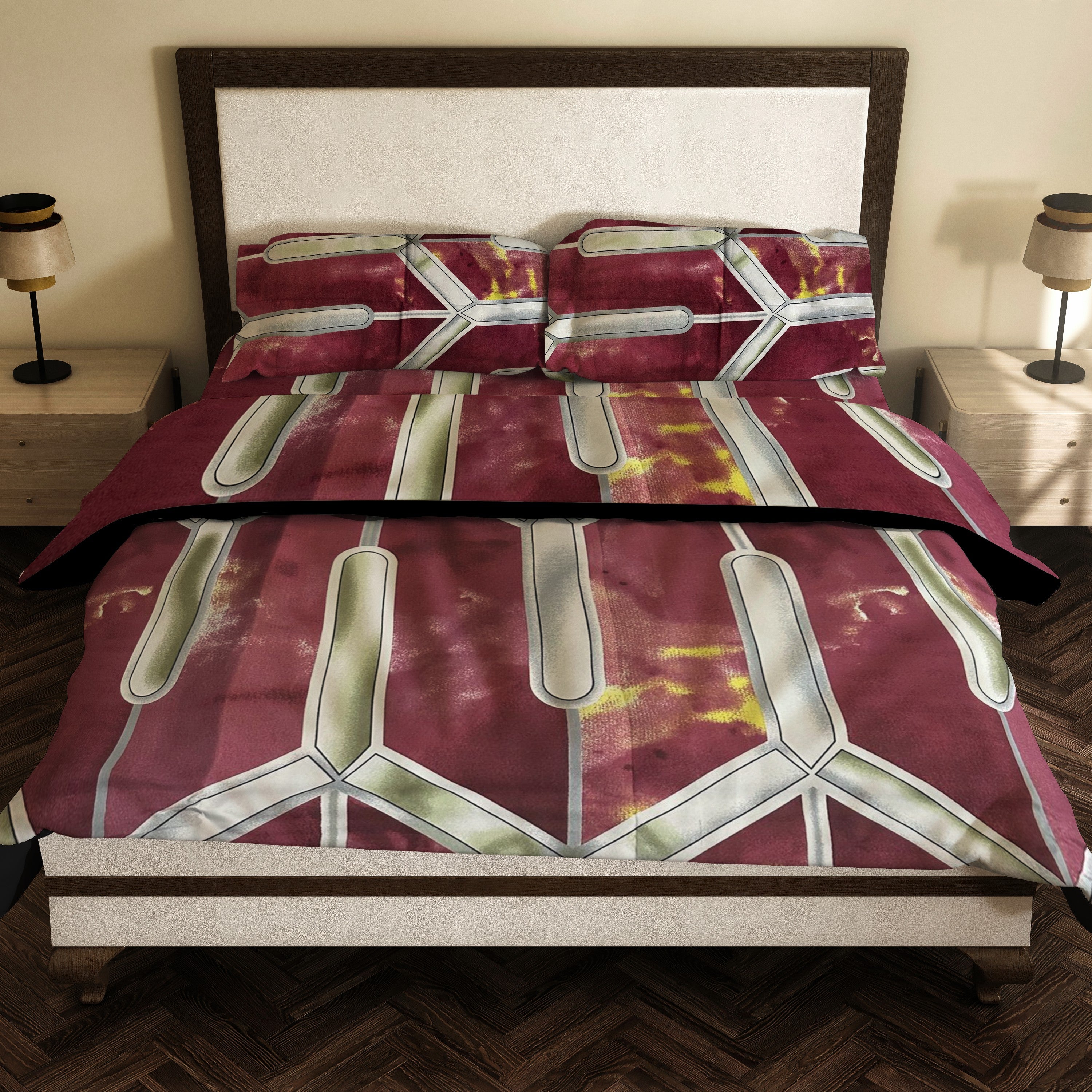 Grey Over Maroon 3Pcs Premium Bedsheet