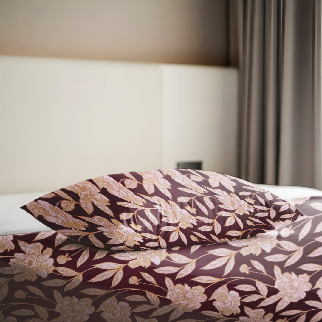 Maroon Beige Floral 3 PCS Bedsheet Set