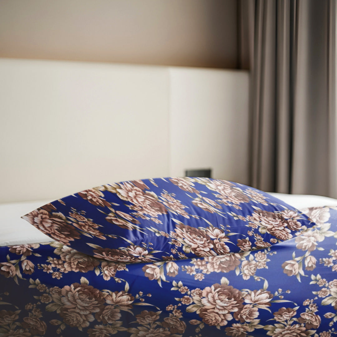 Blue & Beige Floral 3 PCS Bedsheet Set