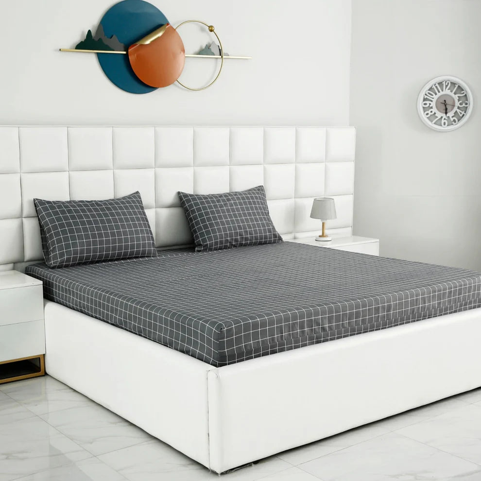 Fitted Bed Sheet-Grey Check