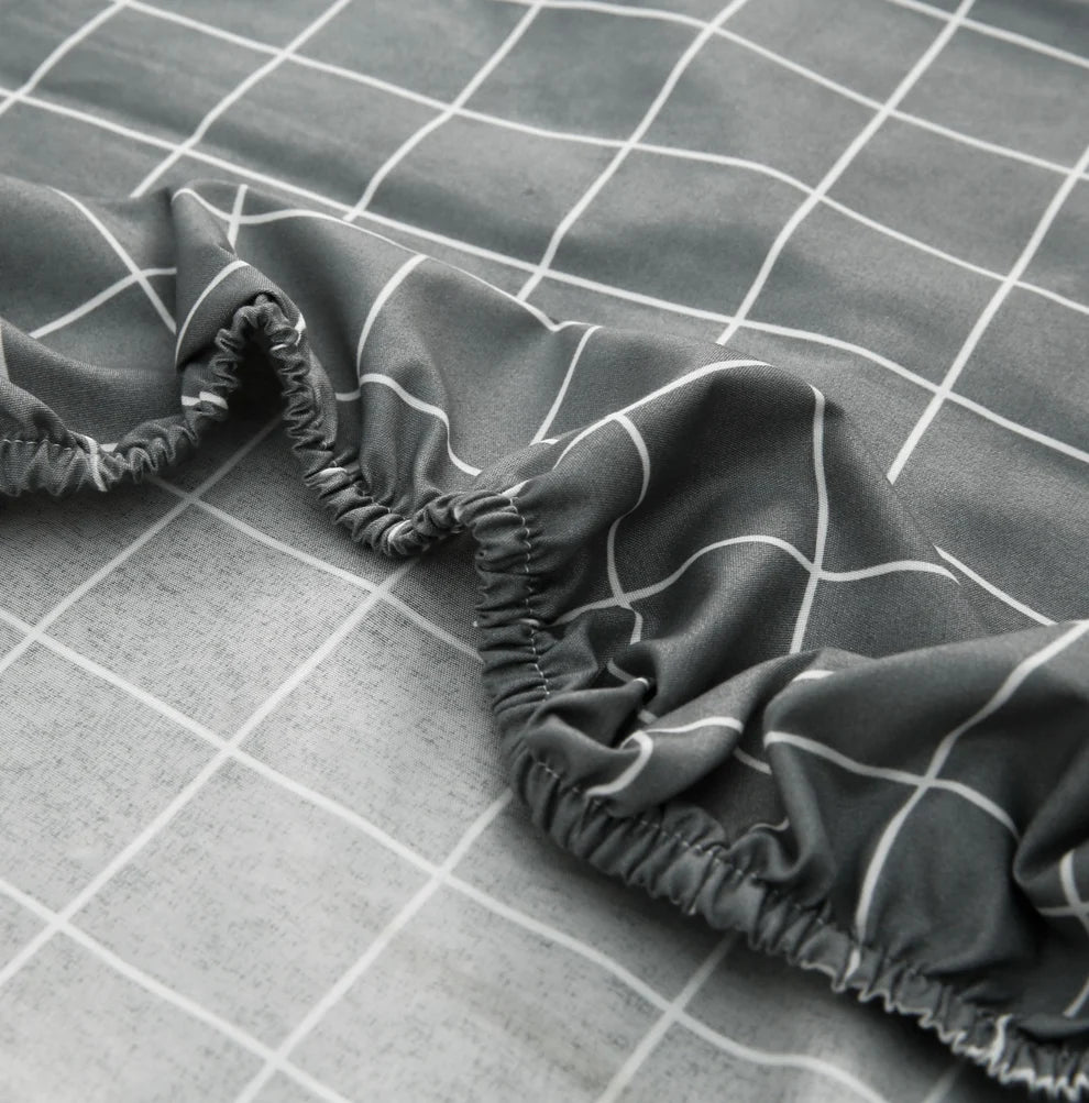 Fitted Bed Sheet-Grey Check