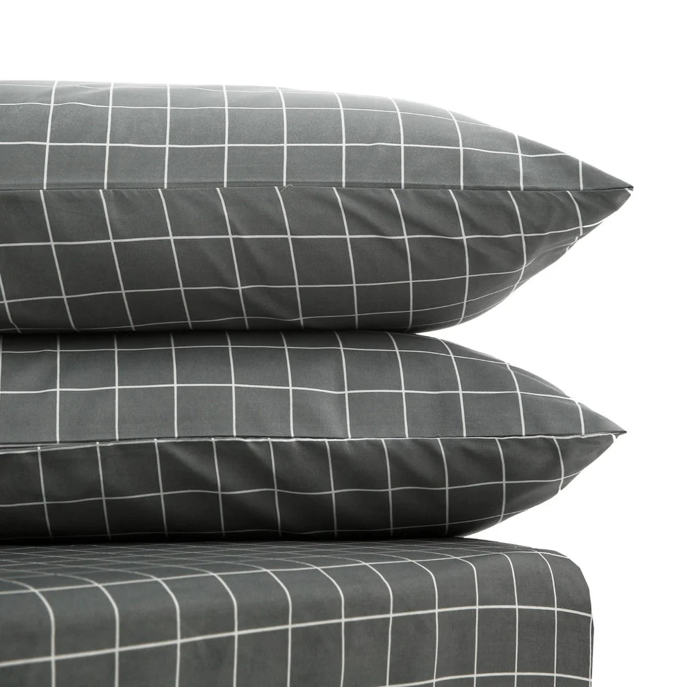 Fitted Bed Sheet-Grey Check