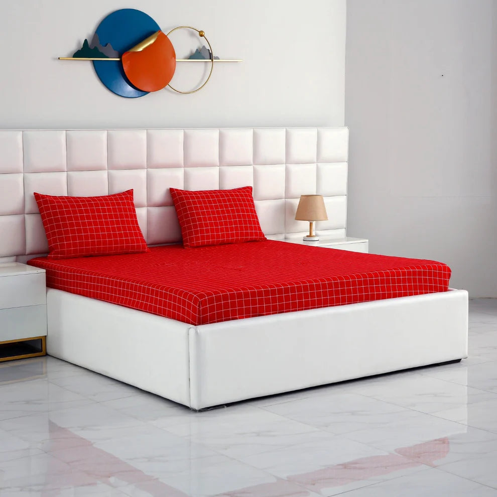Fitted Bed Sheet-Red Check