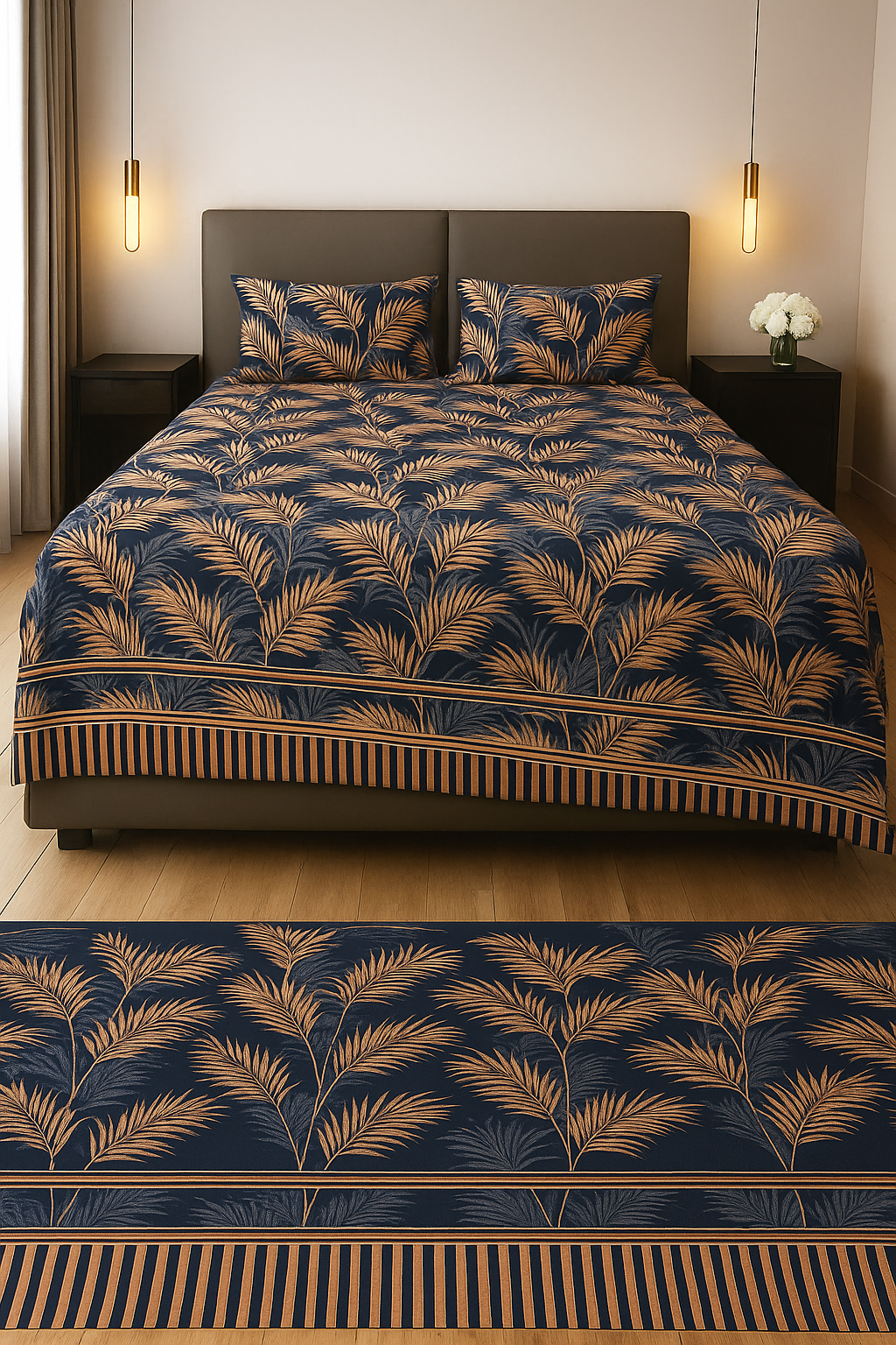 Midnight Palm Luxe – 3 Pcs Fitted Bedsheet