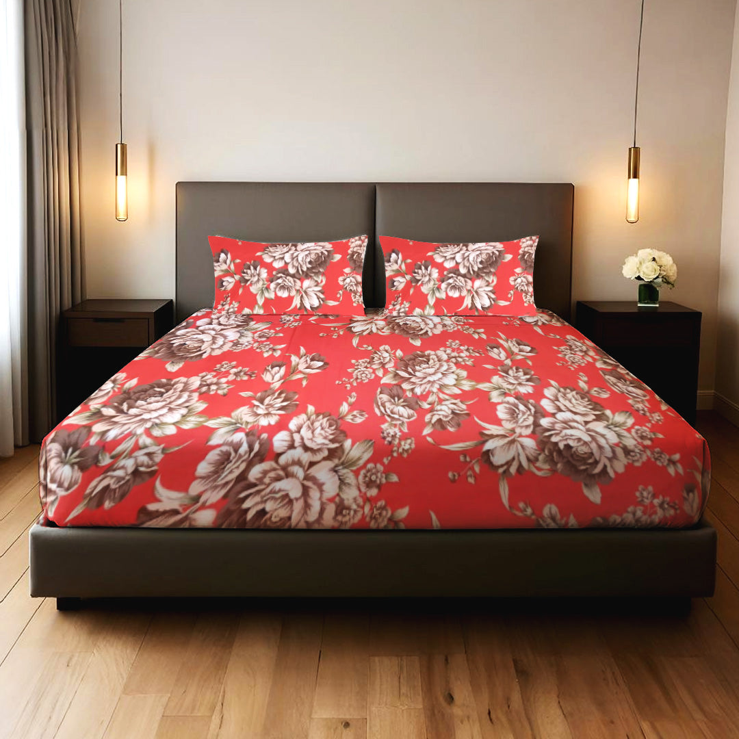 Floral Elegance Red 3PCS Bedsheet Set