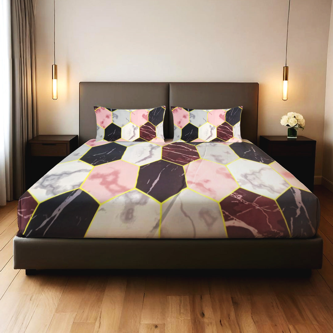 Marble Hexa Design 3 PCS Bedsheet Set