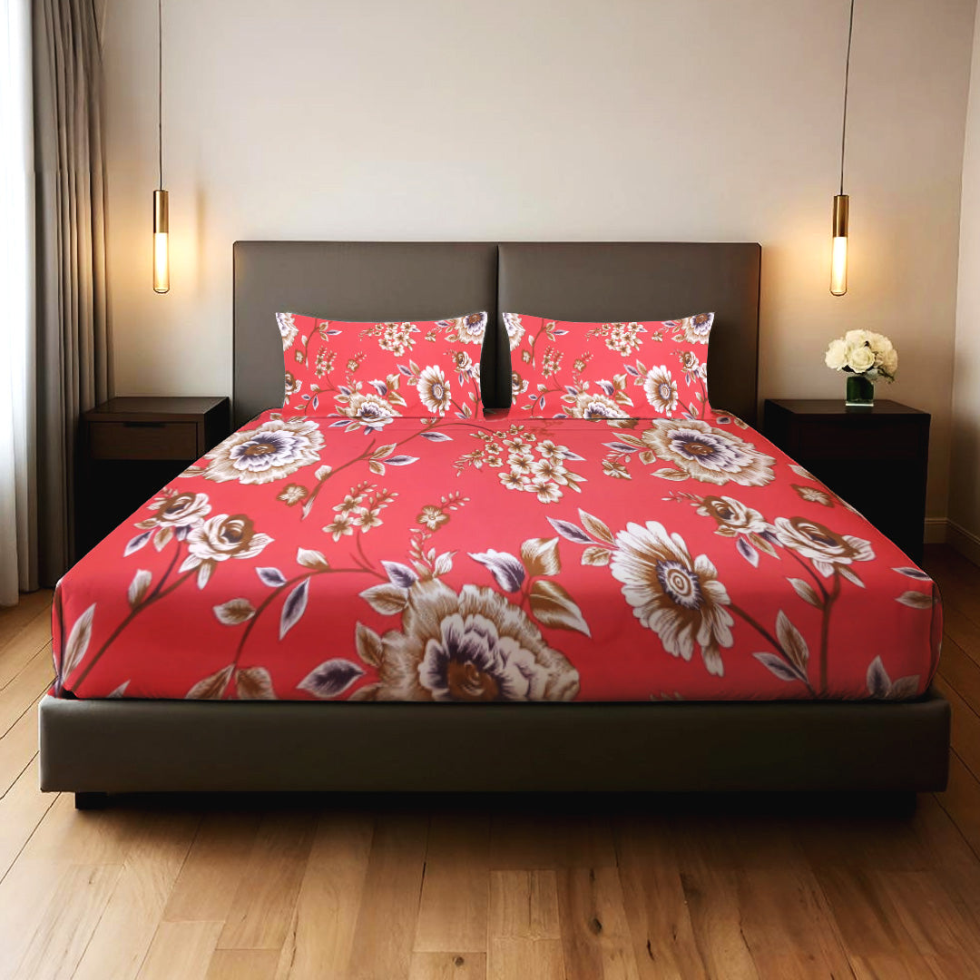 Red Floral Bloom 3PCS Bedsheet Set