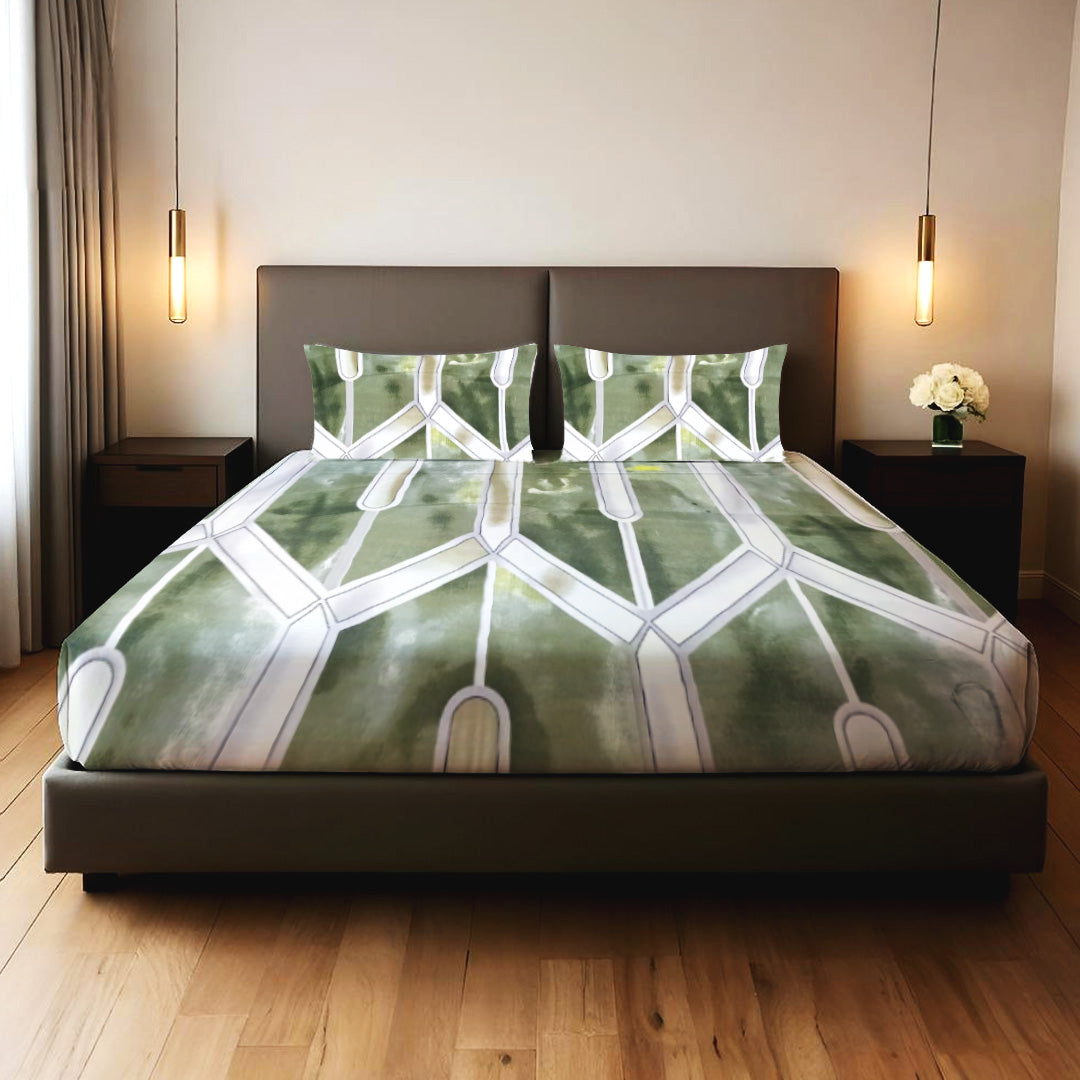 Geometric Luxe Olive Green 3PCS Bedsheet