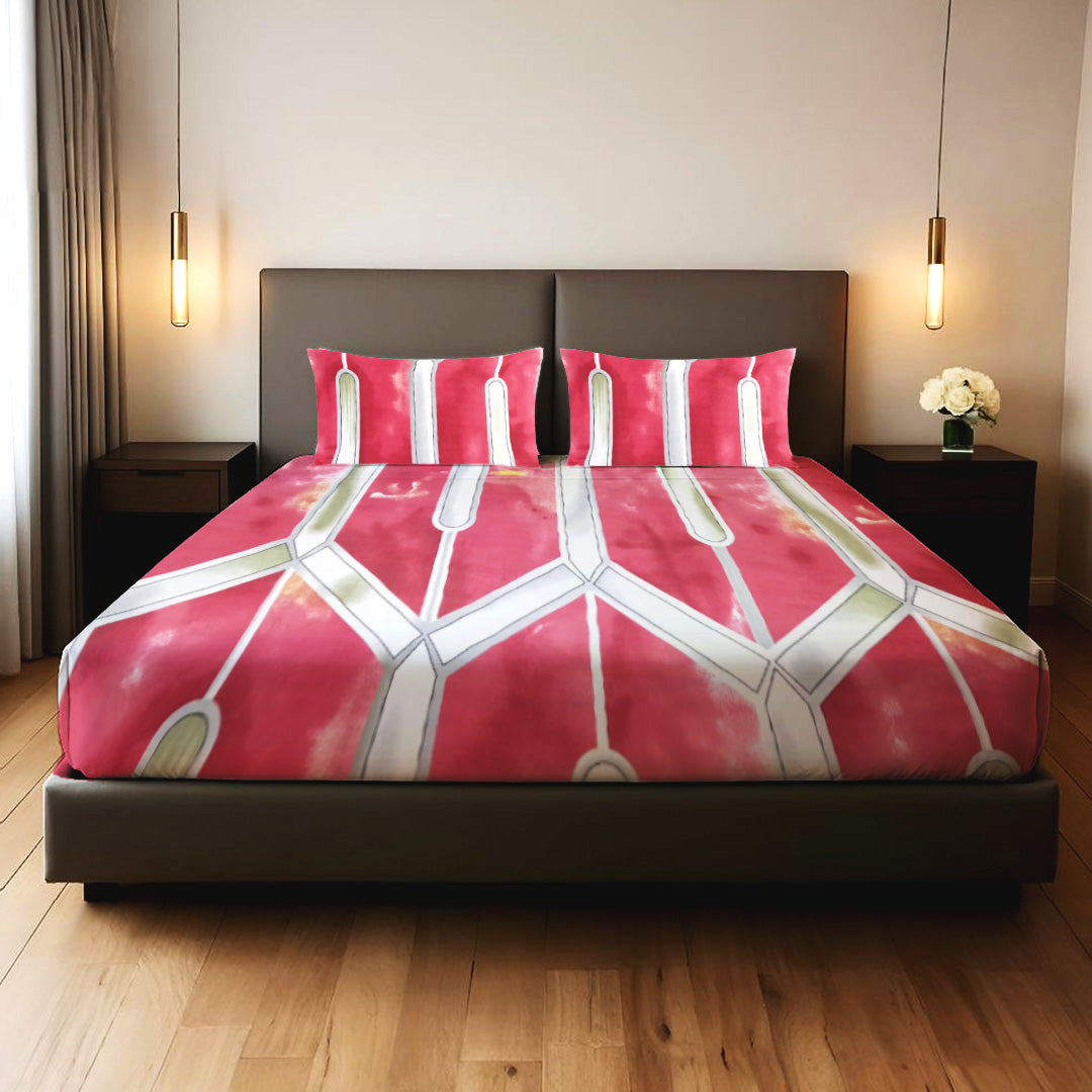 GeoLuxe Coral & White Geometric 3PCS Bedsheet