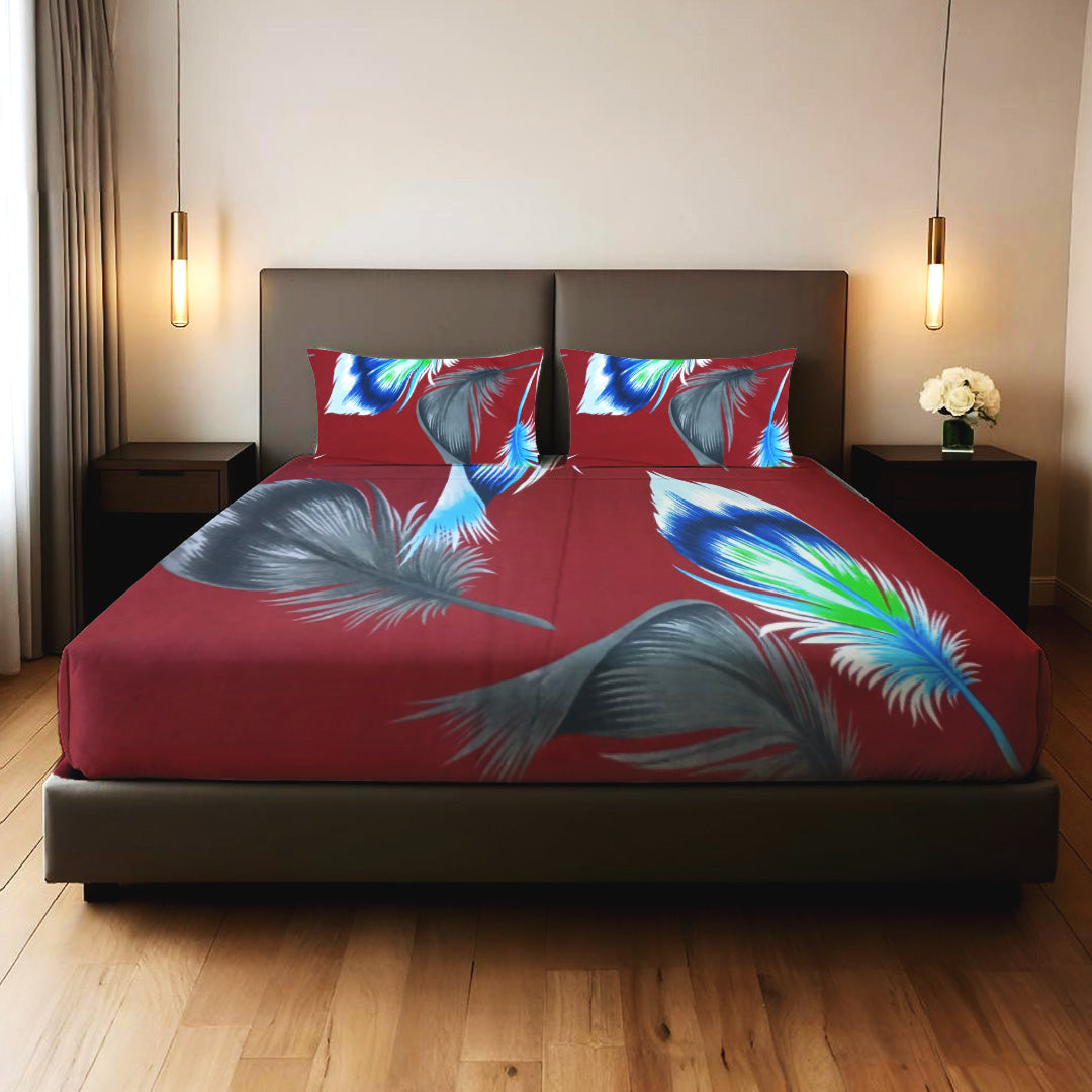 Royal Feather Bliss Maroon 3PCS Bedsheet