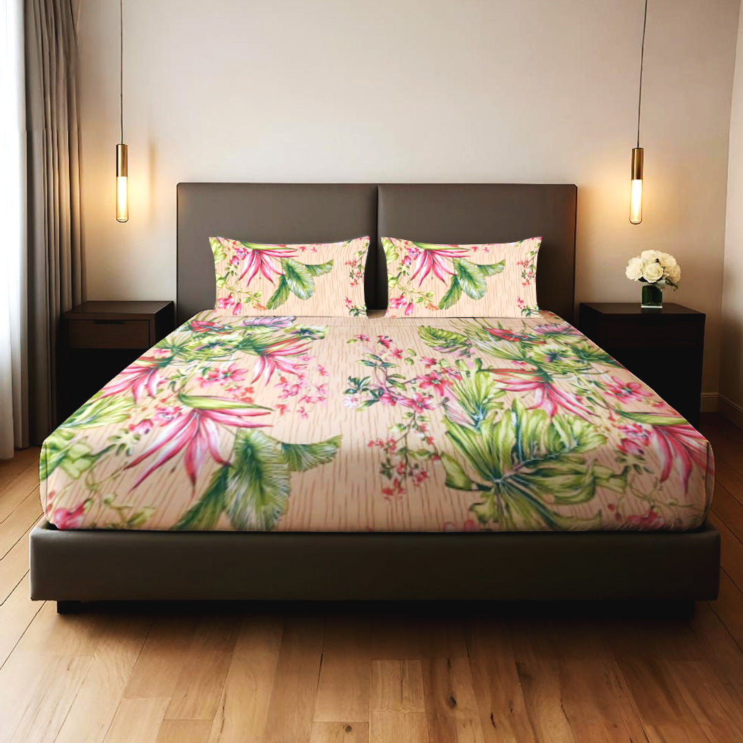 Floral Bloom Garden Cream & Pink 3PCS Bedsheet