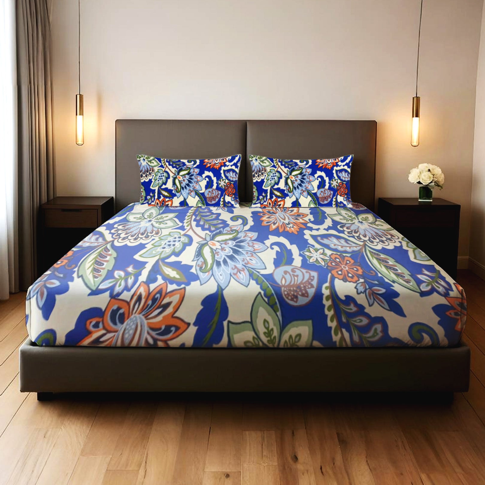 Royal Blue Blossom 3PCS Bedsheet Set