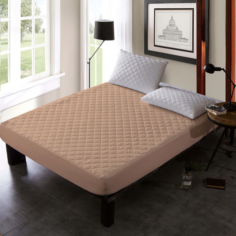 Quilted Waterproof Mattress Protector-beige