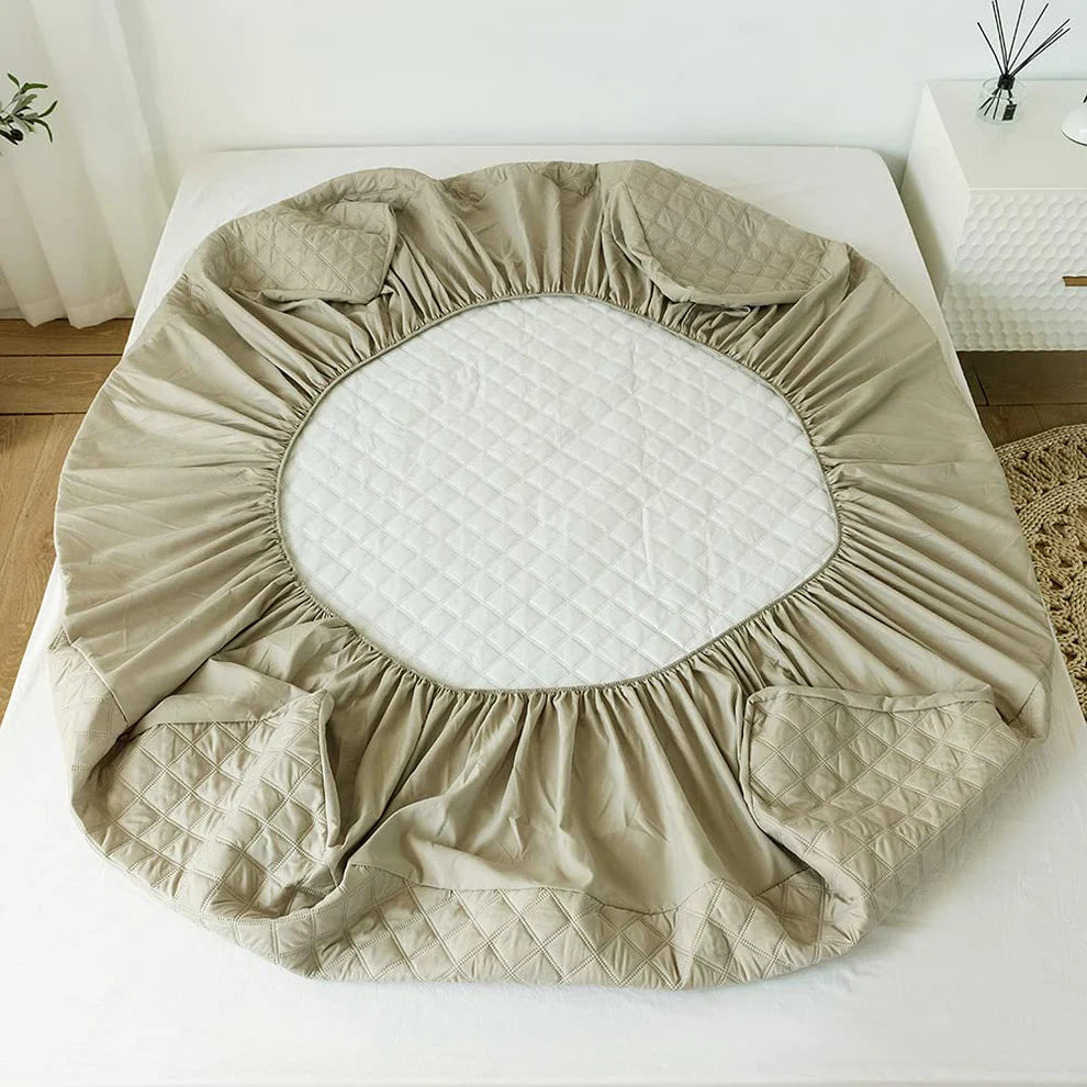 Quilted Waterproof Mattress Protector-beige