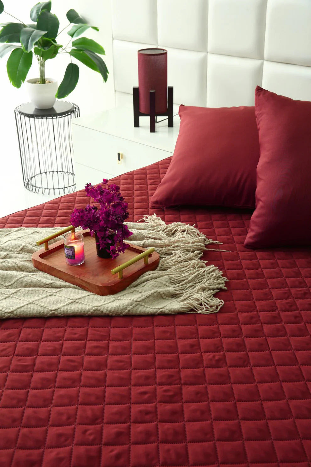 Quilted Waterproof Mattress Protector-Burgundy
