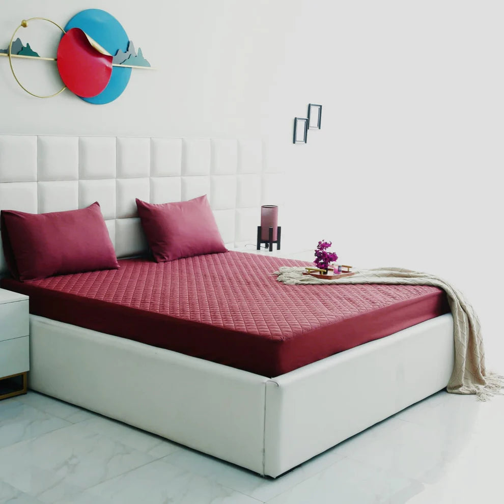 Quilted Waterproof Mattress Protector-Burgundy