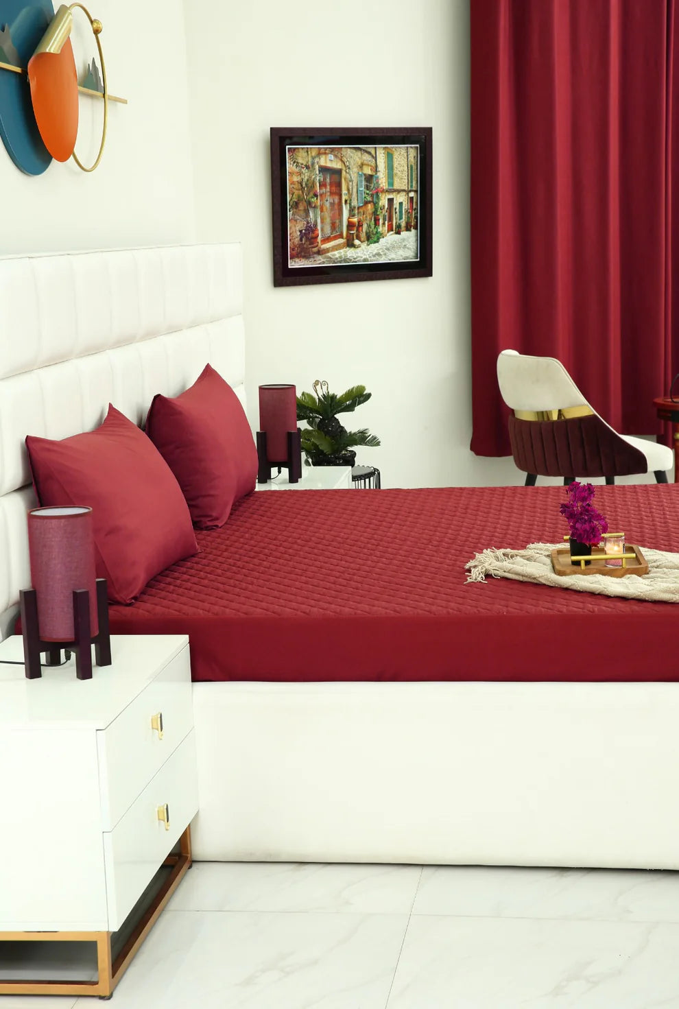Quilted Waterproof Mattress Protector-Burgundy